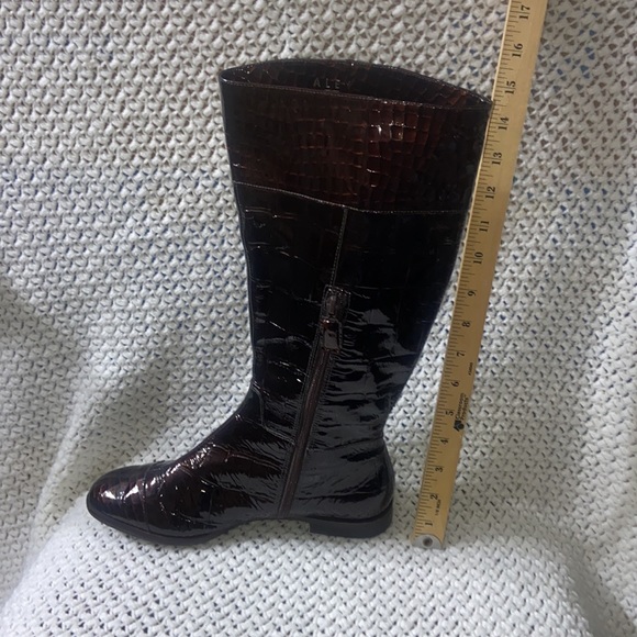 Alex Marie Brown Croc Embossed Patent Low Heel High Boot-Women’s Size 8 - Picture 5 of 8